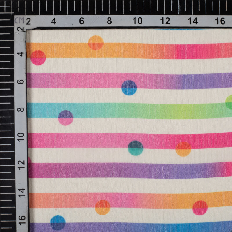 Multicolor Stripes Pattern Digital Print Chiffon Fabric - Fabcurate