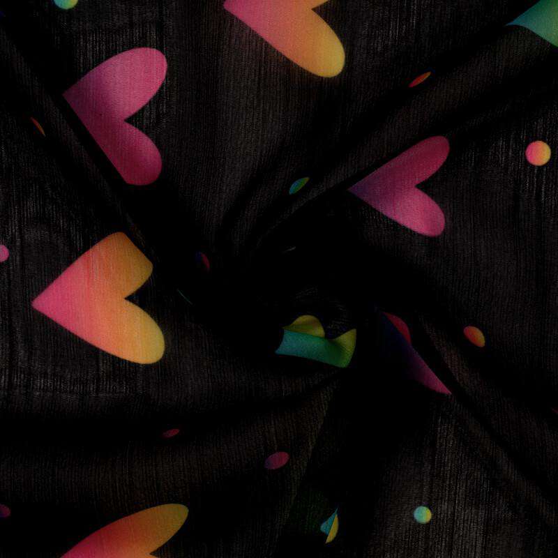 Multicolor Heart Pattern Digital Print Chiffon Fabric - Fabcurate