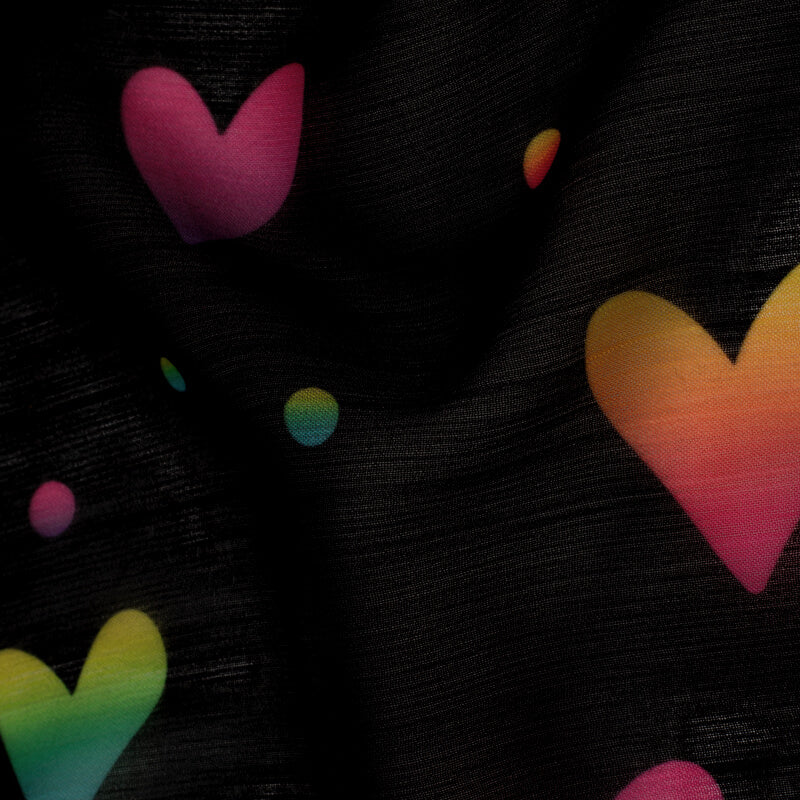 Multicolor Heart Pattern Digital Print Chiffon Fabric - Fabcurate