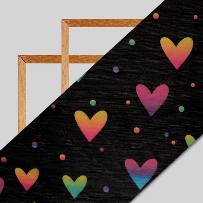 Multicolor Heart Pattern Digital Print Chiffon Fabric - Fabcurate