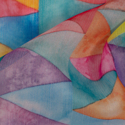Multicolor Geometric Pattern Digital Print Chiffon Fabric - Fabcurate