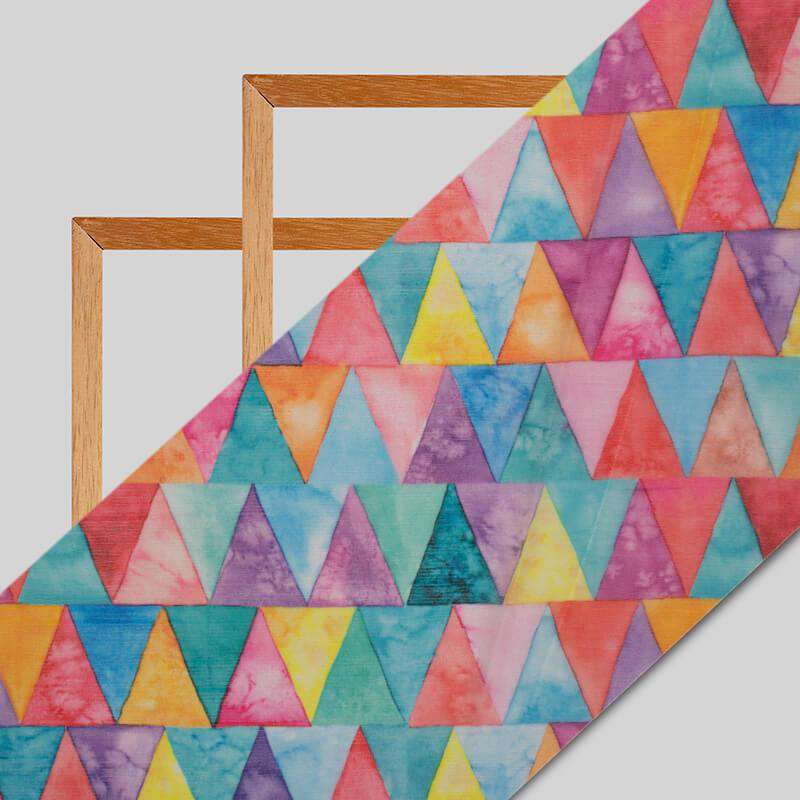 Multicolor Geometric Pattern Digital Print Chiffon Fabric - Fabcurate