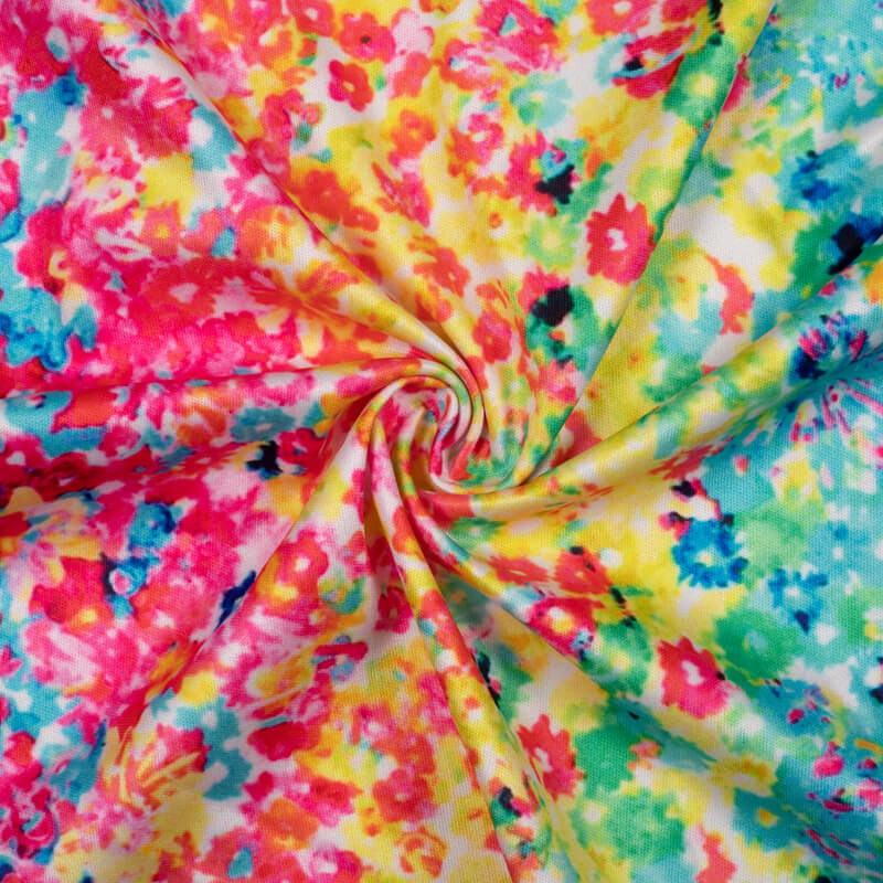 Multi-Color Floral Pattern Digital Print Lycra Fabric (Width 58 Inches) - Fabcurate