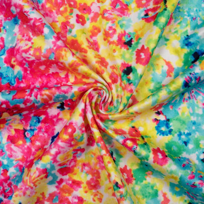 Multi-Color Floral Pattern Digital Print Lycra Fabric (Width 58 Inches) - Fabcurate