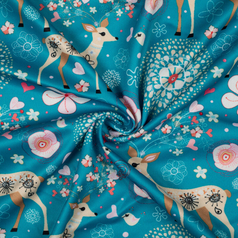 Blue Quirky Pattern Digital Print Lycra Fabric (Width 58 Inches) - Fabcurate