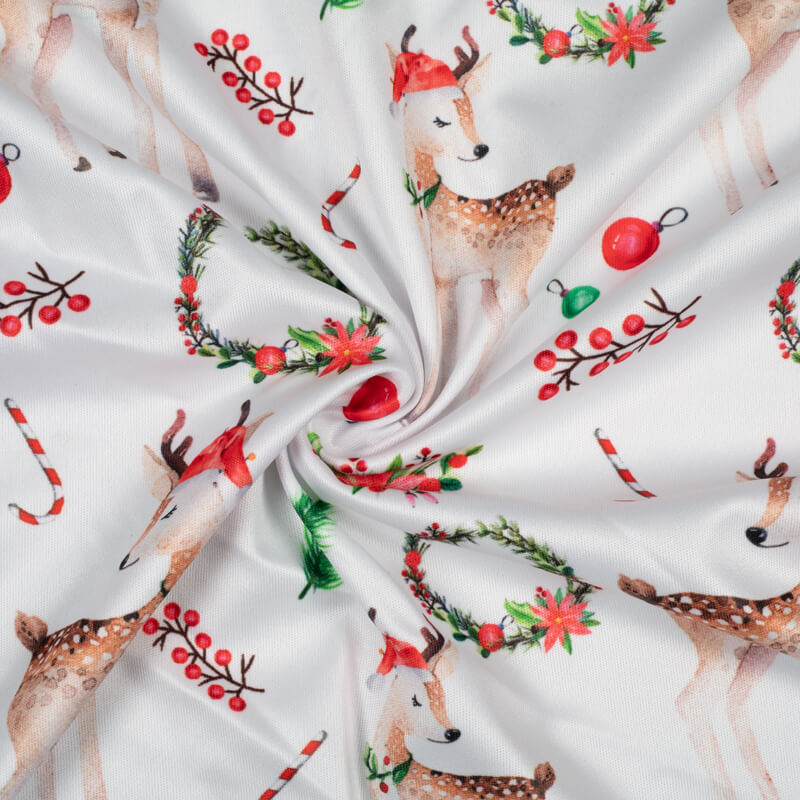 White Quirky Pattern Digital Print Lycra Fabric (Width 58 Inches) - Fabcurate