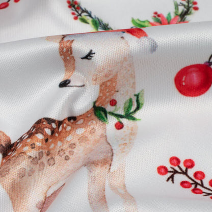 White Quirky Pattern Digital Print Lycra Fabric (Width 58 Inches) - Fabcurate