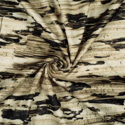 Cream And Black Abstarct Pattern Digital Print Lycra Fabric (Width 58 Inches) - Fabcurate