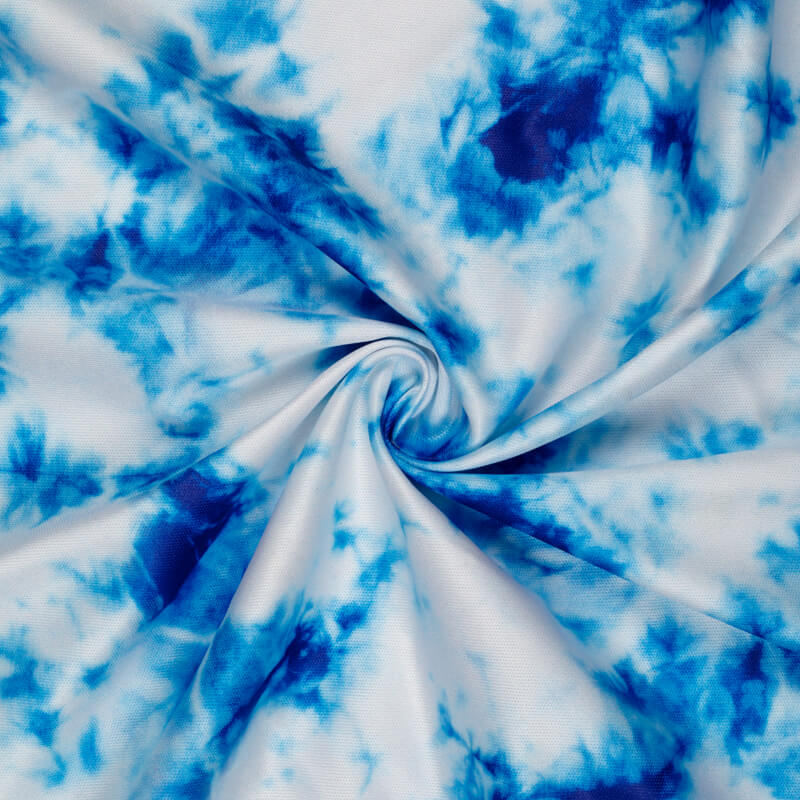White And Blue Shibori Pattern Digital Print Lycra Fabric (Width 58 Inches) - Fabcurate