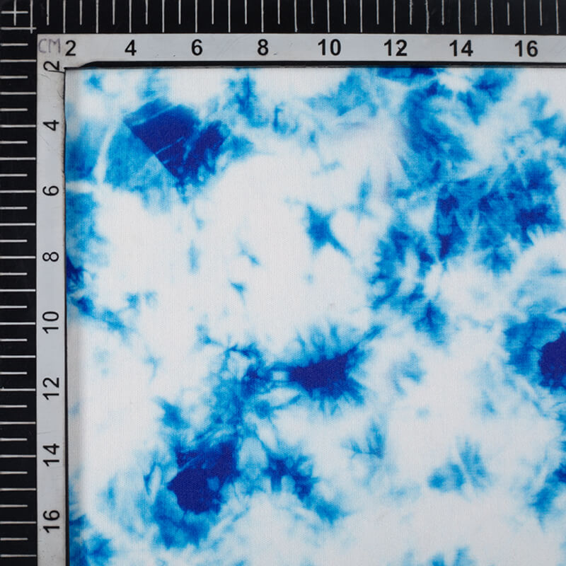 White And Blue Shibori Pattern Digital Print Lycra Fabric (Width 58 Inches) - Fabcurate