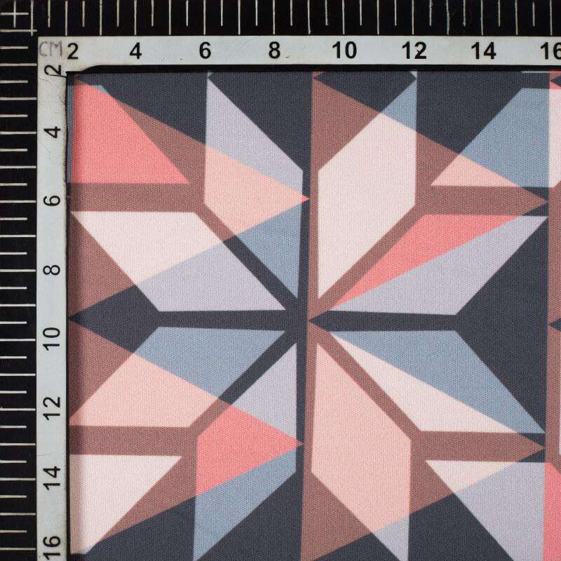 Grey And Peach Geometric Pattern Digital Print Lycra Fabric (Width 58 Inches) - Fabcurate