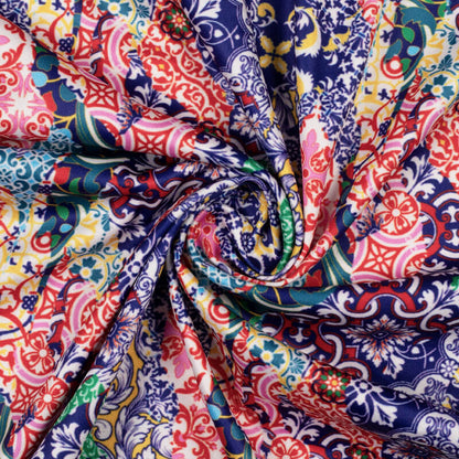 Multi-Color Ethnic Pattern Digital Print Lycra Fabric (Width 58 Inches) - Fabcurate