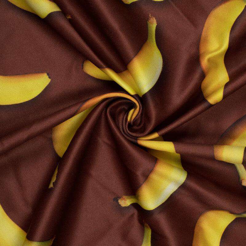 Dark Brown And Yellow Fruit Pattern Digital Print Lycra Fabric (Width 58 Inches) - Fabcurate