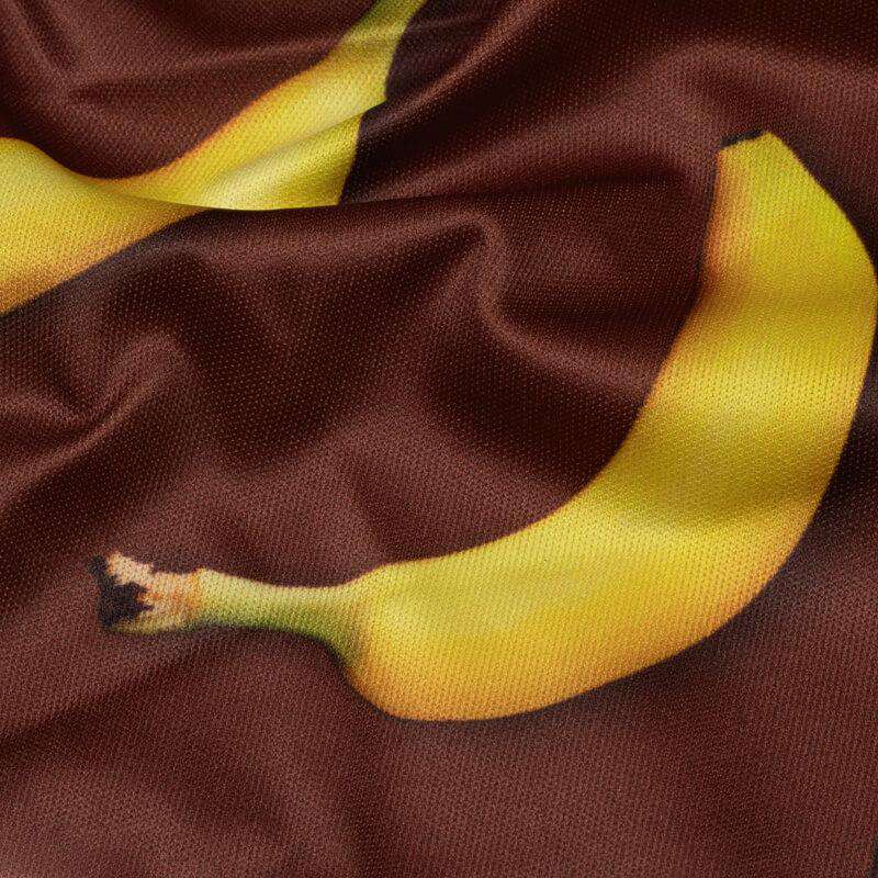 Dark Brown And Yellow Fruit Pattern Digital Print Lycra Fabric (Width 58 Inches) - Fabcurate