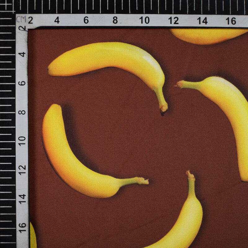 Dark Brown And Yellow Fruit Pattern Digital Print Lycra Fabric (Width 58 Inches) - Fabcurate