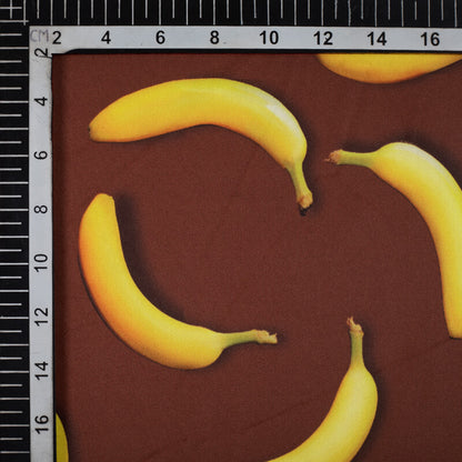 Dark Brown And Yellow Fruit Pattern Digital Print Lycra Fabric (Width 58 Inches) - Fabcurate
