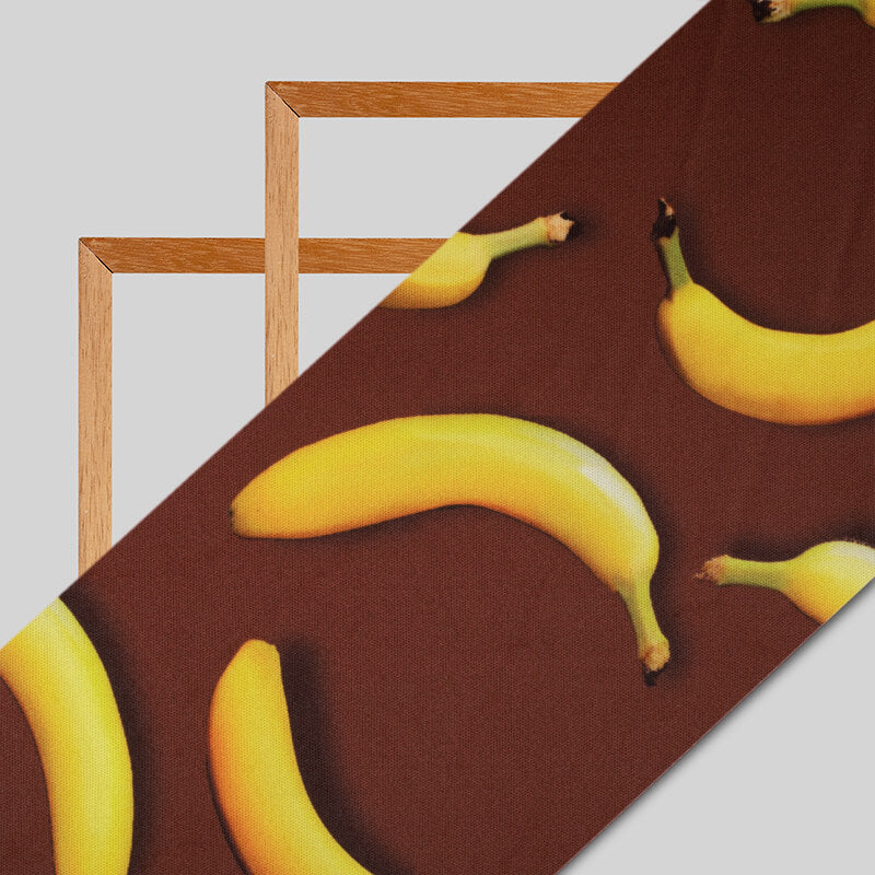 Dark Brown And Yellow Fruit Pattern Digital Print Lycra Fabric (Width 58 Inches) - Fabcurate