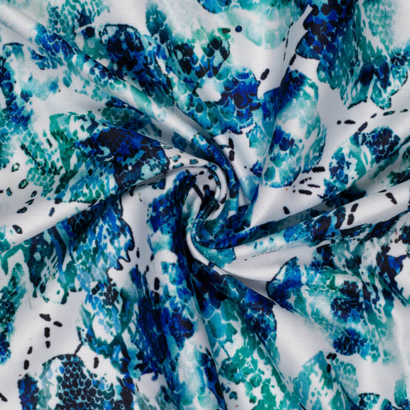 Blue And White Abstract Pattern Digital Print Lycra Fabric (Width 58 Inches) - Fabcurate