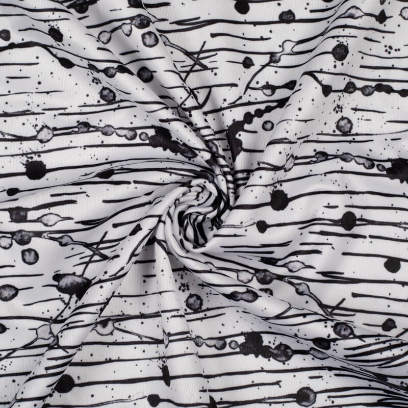 Black And White Abstract Pattern Digital Print Lycra Fabric (Width 58 Inches) - Fabcurate