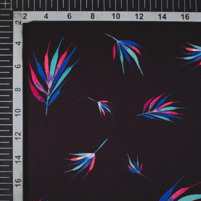 Black Leaf Pattern Digital Print Lycra Fabric (Width 58 Inches) - Fabcurate