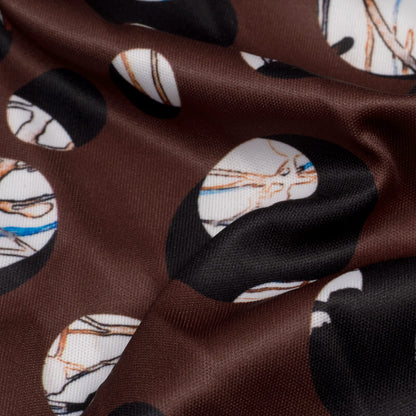 Dark Brown And White Polka Dots Pattern Digital Print Lycra Fabric (Width 58 Inches) - Fabcurate