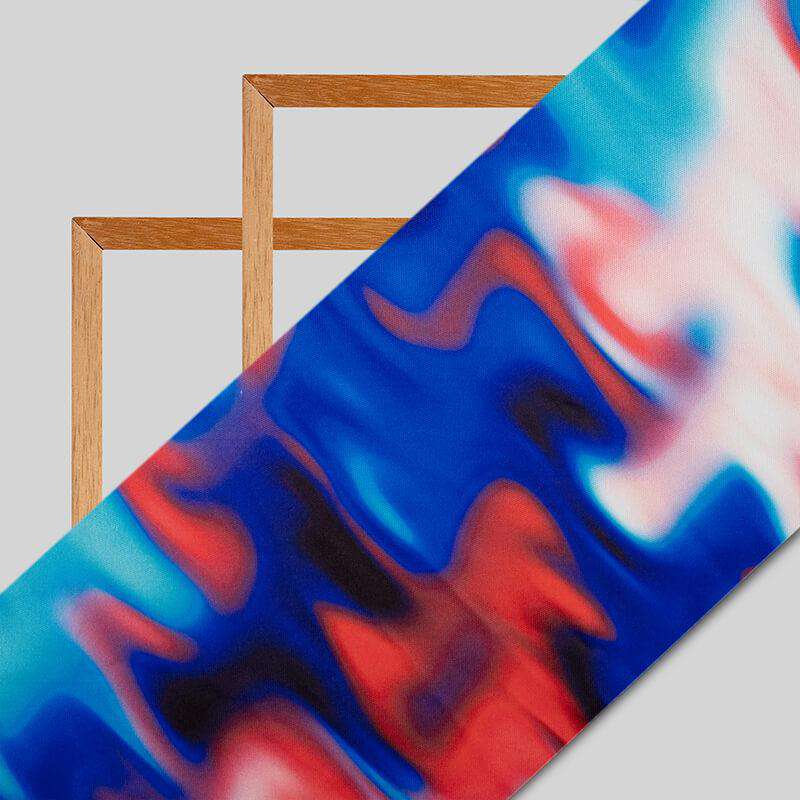 Red And Blue Abstract Pattern Digital Print Lycra Fabric (Width 58 Inches) - Fabcurate