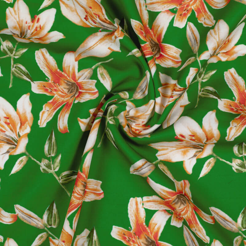 Tricolor Floral Pattern Digital Print American Crepe Fabric - Fabcurate