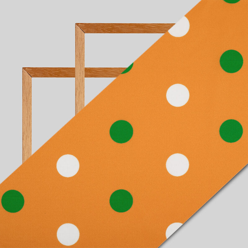 Tricolor Polka Pattern Digital Print American Crepe Fabric - Fabcurate