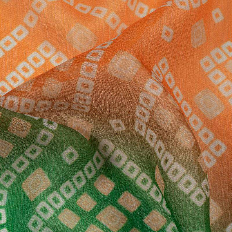 Tricolor Bandhani Pattern Digital Print Chiffon Fabric - Fabcurate