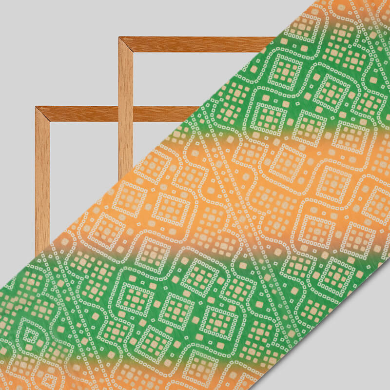 Tricolor Bandhani Pattern Digital Print Chiffon Fabric - Fabcurate