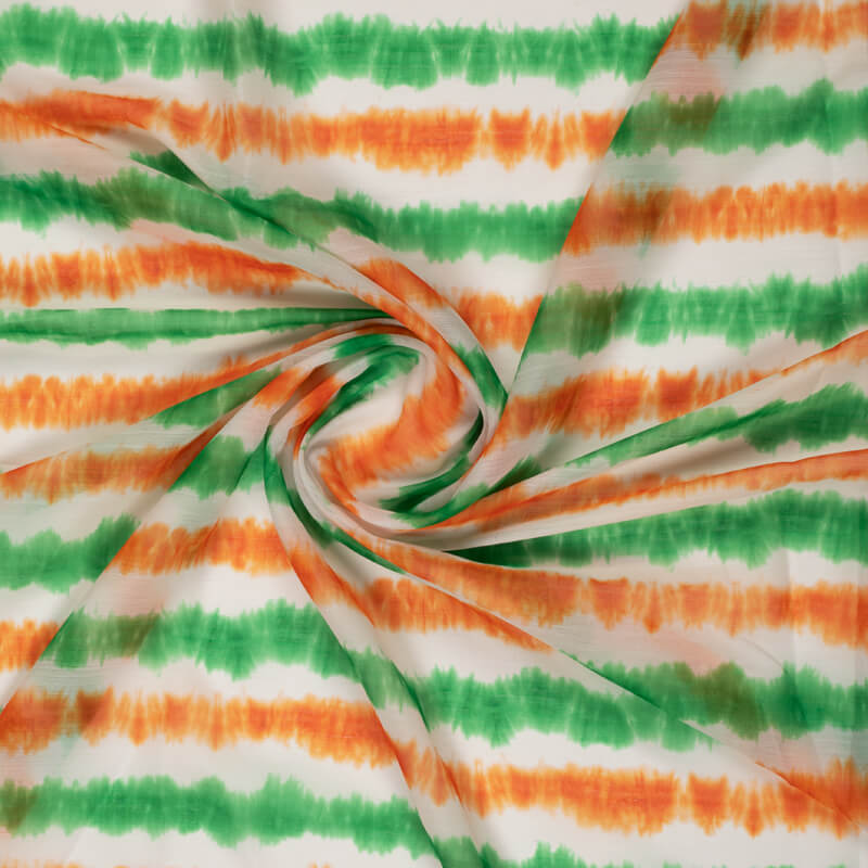 Tricolor Tie And Dye Pattern Digital Print Chiffon Fabric - Fabcurate