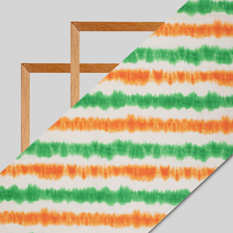 Tricolor Tie And Dye Pattern Digital Print Chiffon Fabric - Fabcurate