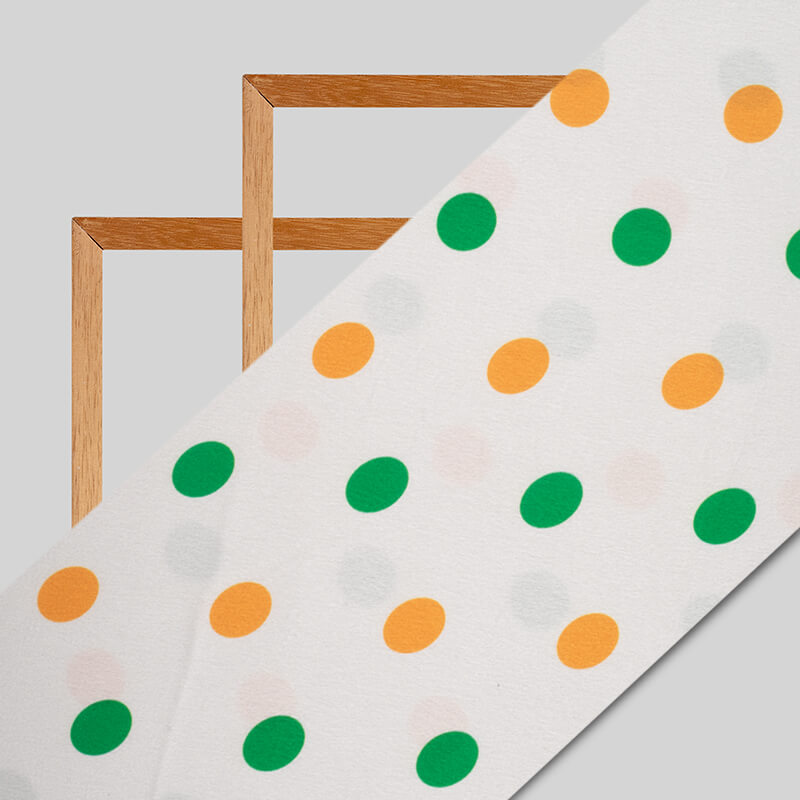 Tricolor Polka Pattern Digital Print Japan Satin Fabric - Fabcurate