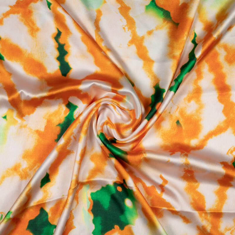 Tricolor Abstract Pattern Digital Print Japan Satin Fabric - Fabcurate