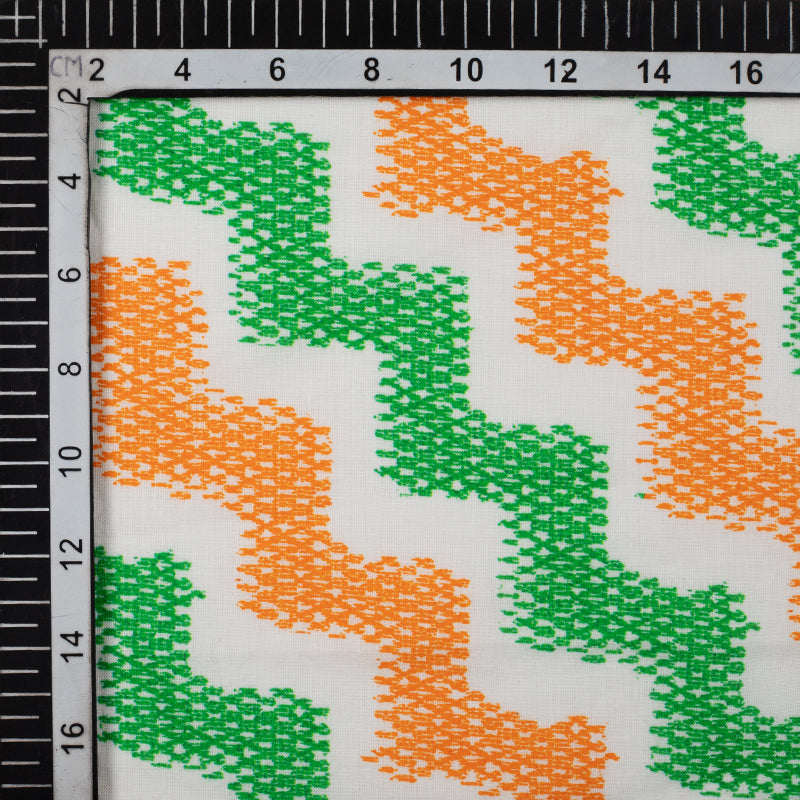 Tricolor Chevron Pattern Digital Print Cotton Cambric Fabric - Fabcurate