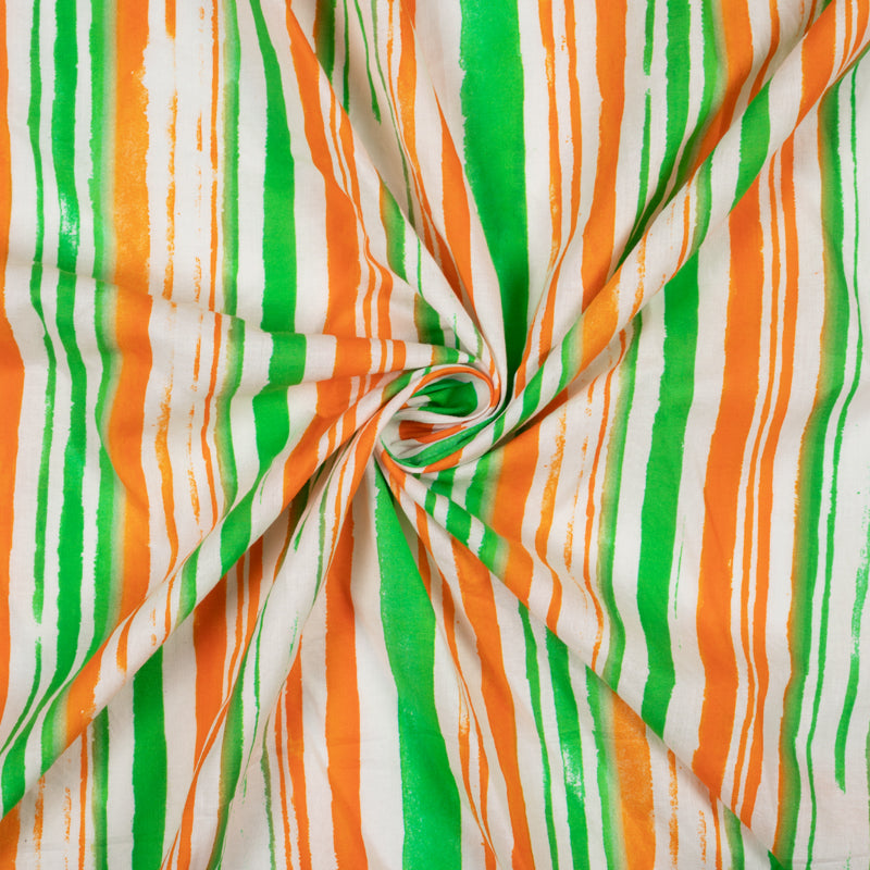 Tricolor Stripes Pattern Digital Print Cotton Cambric Fabric