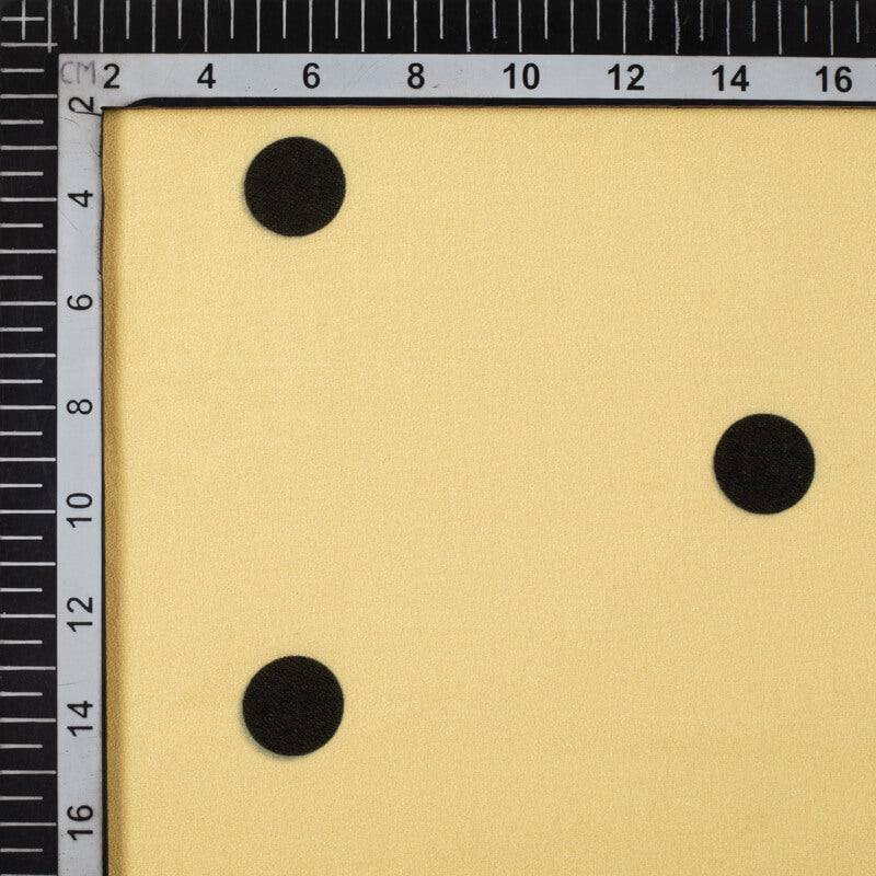 Cream Polka Dots Pattern Digital Print Moss Crepe Fabric - Fabcurate