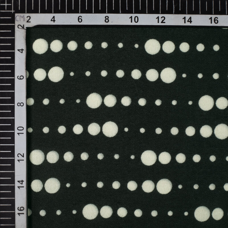 Black Polka Dots Pattern Digital Print Moss Crepe Fabric - Fabcurate