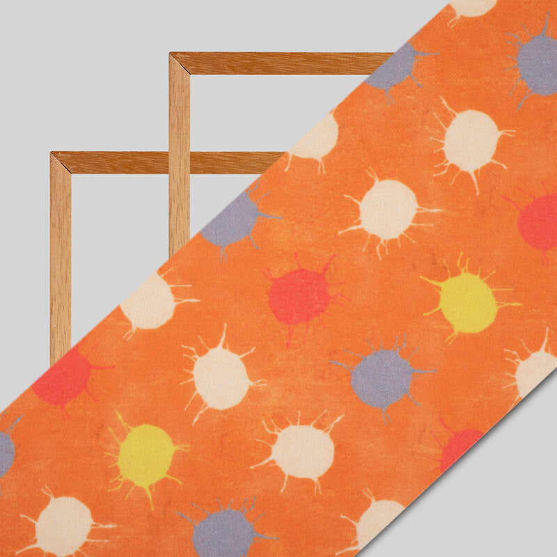 Orange Polka Dots Pattern Digital Print Moss Crepe Fabric - Fabcurate