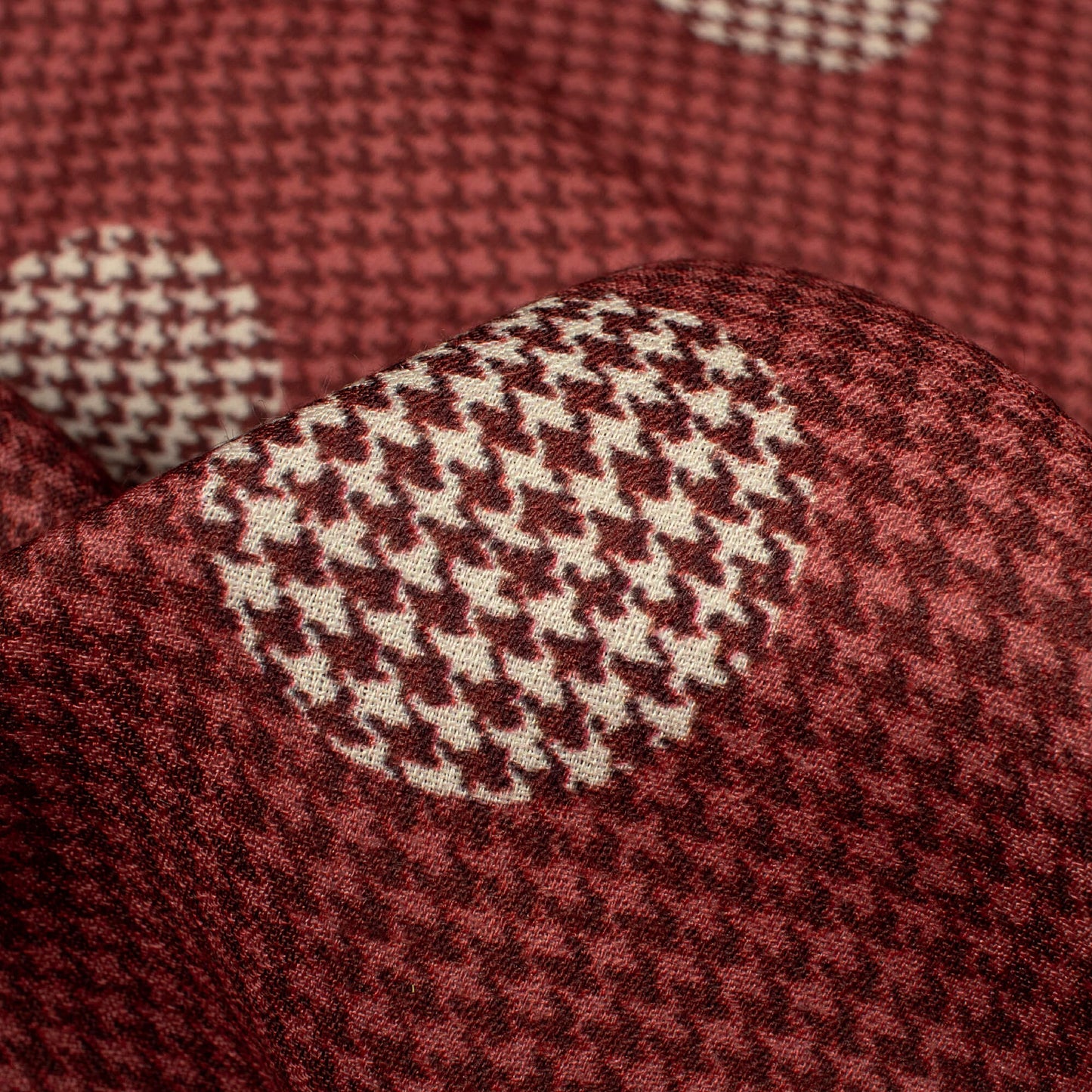 Maroon Polka Dots Pattern Digital Print Moss Crepe Fabric
