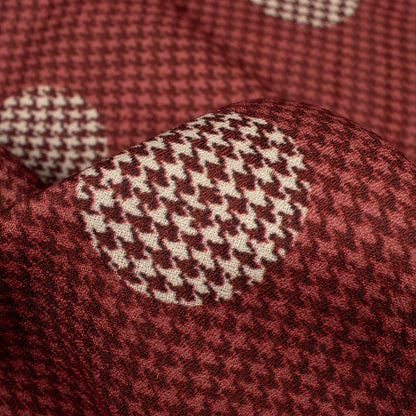 Maroon Polka Dots Pattern Digital Print Moss Crepe Fabric