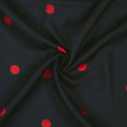 Black Polka Dots Pattern Digital Print Moss Crepe Fabric - Fabcurate
