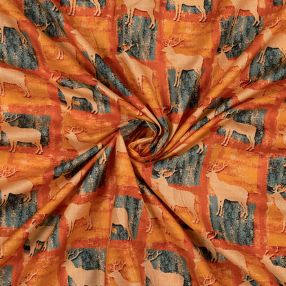 Orange Animal Pattern Digital Print Cotton Cambric Fabric