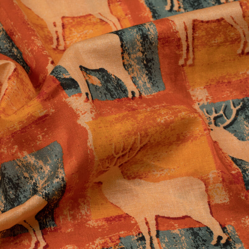 Orange Animal Pattern Digital Print Cotton Cambric Fabric