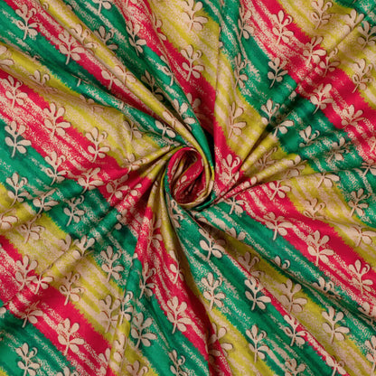 Multi-Color Stripes With Floral Pattern Digital Print Cotton Cambric Fabric
