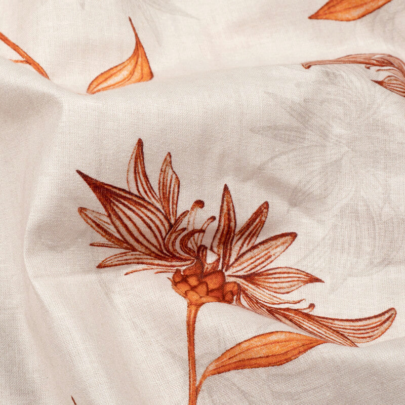 Beige And Orange Floral Pattern Digital Print Cotton Cambric Fabric