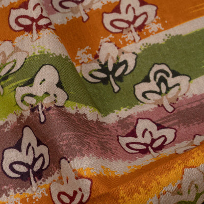 Multi-Color Stripes With Floral Pattern Digital Print Cotton Cambric Fabric