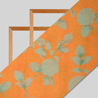 Green And Orange Floral Pattern Digital Print Viscose Uppada Silk Fabric