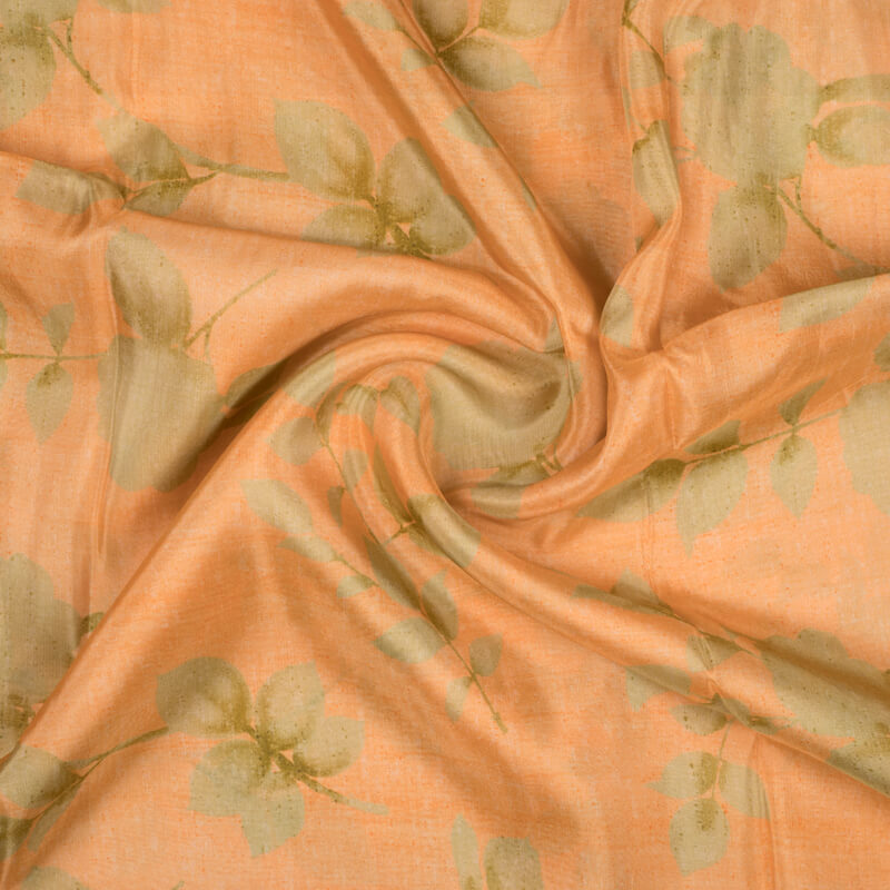 Brown And Orange Floral Pattern Digital Print Viscose Uppada Silk Fabric