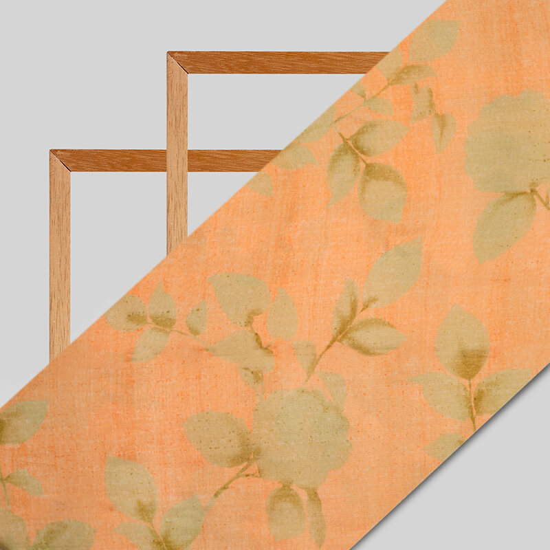 Brown And Orange Floral Pattern Digital Print Viscose Uppada Silk Fabric